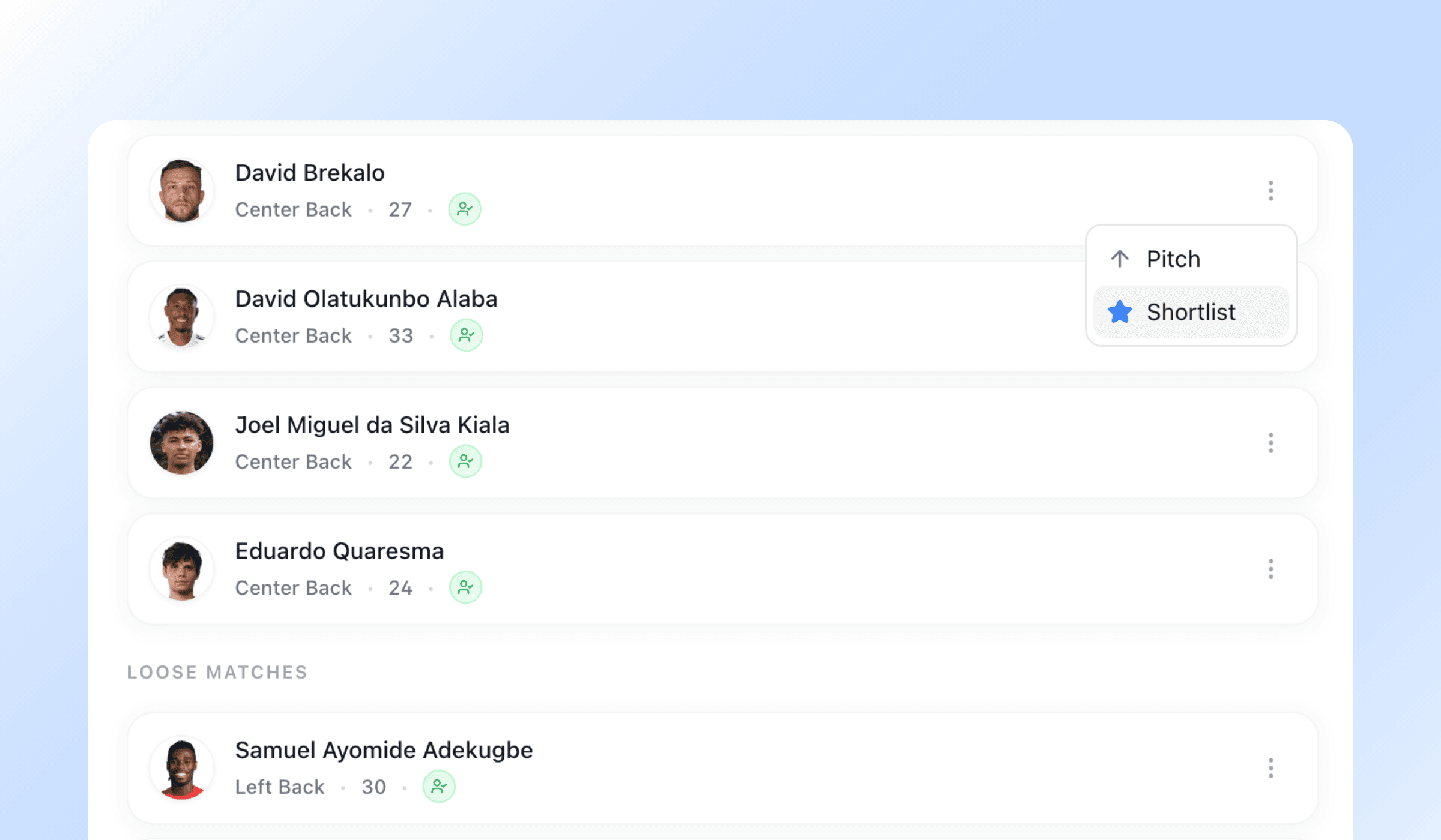An open request — the brief on one side, matched players and pitches on the other